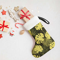 Yellow Hawaii Kukui Nut Lei Christmas Stocking Hawaiian Pattern Monstera Tropical Vibes - Polynesian Pride