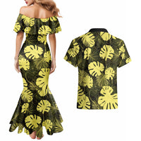 Yellow Hawaii Kukui Nut Lei Couples Matching Mermaid Dress and Hawaiian Shirt Hawaiian Pattern Monstera Tropical Vibes - Polynesian Pride