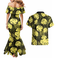 Yellow Hawaii Kukui Nut Lei Couples Matching Mermaid Dress and Hawaiian Shirt Hawaiian Pattern Monstera Tropical Vibes - Polynesian Pride