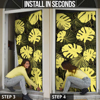 Yellow Hawaii Kukui Nut Lei Door Cover Hawaiian Pattern Monstera Tropical Vibes - Polynesian Pride