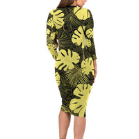 Yellow Hawaii Kukui Nut Lei Family Matching Long Sleeve Bodycon Dress and Hawaiian Shirt Hawaiian Pattern Monstera Tropical Vibes - Polynesian Pride