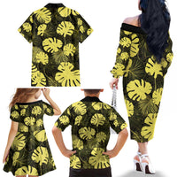 Yellow Hawaii Kukui Nut Lei Family Matching Off The Shoulder Long Sleeve Dress and Hawaiian Shirt Hawaiian Pattern Monstera Tropical Vibes LT14 - Polynesian Pride