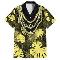 Yellow Hawaii Kukui Nut Lei Family Matching Off The Shoulder Long Sleeve Dress and Hawaiian Shirt Hawaiian Pattern Monstera Tropical Vibes LT14 Dad's Shirt - Short Sleeve Yellow - Polynesian Pride