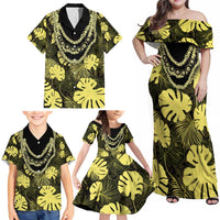 Yellow Hawaii Kukui Nut Lei Family Matching Off Shoulder Maxi Dress and Hawaiian Shirt Hawaiian Pattern Monstera Tropical Vibes LT14 - Polynesian Pride