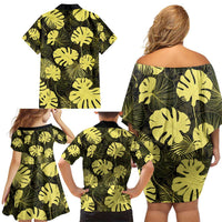 Yellow Hawaii Kukui Nut Lei Family Matching Off Shoulder Short Dress and Hawaiian Shirt Hawaiian Pattern Monstera Tropical Vibes LT14 - Polynesian Pride