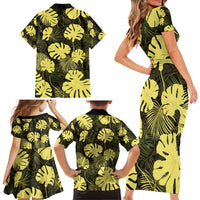 Yellow Hawaii Kukui Nut Lei Family Matching Short Sleeve Bodycon Dress and Hawaiian Shirt Hawaiian Pattern Monstera Tropical Vibes LT14 - Polynesian Pride