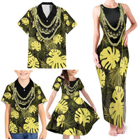 Yellow Hawaii Kukui Nut Lei Family Matching Tank Maxi Dress and Hawaiian Shirt Hawaiian Pattern Monstera Tropical Vibes LT14 - Polynesian Pride