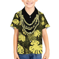 Yellow Hawaii Kukui Nut Lei Family Matching Tank Maxi Dress and Hawaiian Shirt Hawaiian Pattern Monstera Tropical Vibes LT14 Son's Shirt Yellow - Polynesian Pride