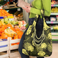 Yellow Hawaii Kukui Nut Lei Grocery Bag Hawaiian Pattern Monstera Tropical Vibes - Polynesian Pride