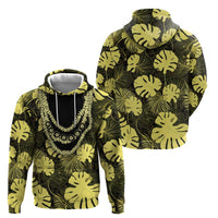 Yellow Hawaii Kukui Nut Lei Hoodie Hawaiian Pattern Monstera Tropical Vibes - Polynesian Pride
