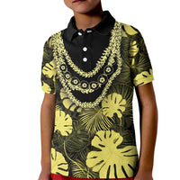 Yellow Hawaii Kukui Nut Lei Kid Polo Shirt Hawaiian Pattern Monstera Tropical Vibes - Polynesian Pride