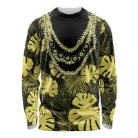 Yellow Hawaii Kukui Nut Lei Long Sleeve Shirt Hawaiian Pattern Monstera Tropical Vibes - Polynesian Pride