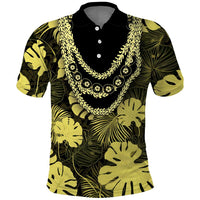 Yellow Hawaii Kukui Nut Lei Polo Shirt Hawaiian Pattern Monstera Tropical Vibes - Polynesian Pride