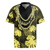 Yellow Hawaii Kukui Nut Lei Rugby Jersey Hawaiian Pattern Monstera Tropical Vibes - Polynesian Pride