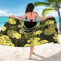 Yellow Hawaii Kukui Nut Lei Sarong Hawaiian Pattern Monstera Tropical Vibes - Polynesian Pride