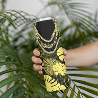 Yellow Hawaii Kukui Nut Lei Skinny Tumbler Hawaiian Pattern Monstera Tropical Vibes - Polynesian Pride