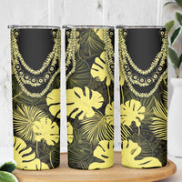 Yellow Hawaii Kukui Nut Lei Skinny Tumbler Hawaiian Pattern Monstera Tropical Vibes - Polynesian Pride