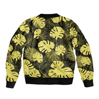 Yellow Hawaii Kukui Nut Lei Sleeve Zip Bomber Jacket Hawaiian Pattern Monstera Tropical Vibes - Polynesian Pride