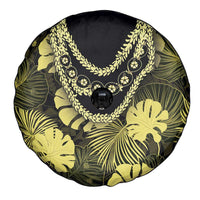 Yellow Hawaii Kukui Nut Lei Spare Tire Cover Hawaiian Pattern Monstera Tropical Vibes - Polynesian Pride