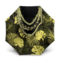 Yellow Hawaii Kukui Nut Lei Umbrella Hawaiian Pattern Monstera Tropical Vibes - Polynesian Pride