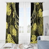 Yellow Hawaii Kukui Nut Lei Window Curtain Hawaiian Pattern Monstera Tropical Vibes - Polynesian Pride