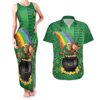Hawaii Saint Patrick's Day Couples Matching Tank Maxi Dress and Hawaiian Shirt Funny Leprechaun With Pot Of Gold - Polynesian Tattoo