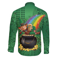 Hawaii Saint Patrick's Day Family Matching Long Sleeve Bodycon Dress and Hawaiian Shirt Funny Leprechaun With Pot Of Gold - Polynesian Tattoo