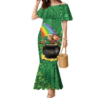 Hawaii Saint Patrick's Day Family Matching Mermaid Dress and Hawaiian Shirt Funny Leprechaun With Pot Of Gold - Polynesian Tattoo