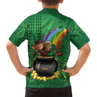 Hawaii Saint Patrick's Day Family Matching Off Shoulder Maxi Dress and Hawaiian Shirt Funny Leprechaun With Pot Of Gold - Polynesian Tattoo