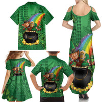 Hawaii Saint Patrick's Day Family Matching Summer Maxi Dress and Hawaiian Shirt Funny Leprechaun With Pot Of Gold - Polynesian Tattoo