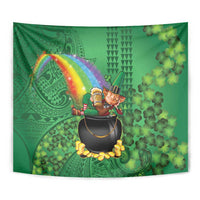 Hawaii Saint Patrick's Day Tapestry Funny Leprechaun With Pot Of Gold - Polynesian Tattoo