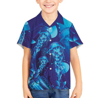 Purple Paradise Polynesia Jellyfish Family Matching Mermaid Dress and Hawaiian Shirt Plumeria Polynesian Tattoo Glowing Vibes LT14 Son's Shirt Purple - Polynesian Pride