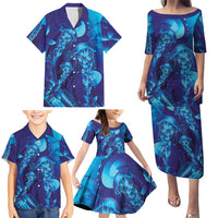 Purple Paradise Polynesia Jellyfish Family Matching Puletasi and Hawaiian Shirt Plumeria Polynesian Tattoo Glowing Vibes LT14 - Polynesian Pride