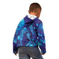 Purple Paradise Polynesia Jellyfish Kid Hoodie Plumeria Polynesian Tattoo Glowing Vibes