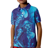 Purple Paradise Polynesia Jellyfish Kid Polo Shirt Plumeria Polynesian Tattoo Glowing Vibes