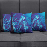 Purple Paradise Polynesia Jellyfish Pillow Cover Plumeria Polynesian Tattoo Glowing Vibes
