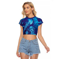 Purple Paradise Polynesia Jellyfish Raglan Cropped T Shirt Plumeria Polynesian Tattoo Glowing Vibes