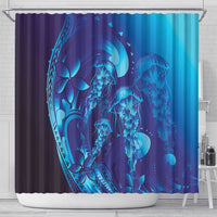 Purple Paradise Polynesia Jellyfish Shower Curtain Plumeria Polynesian Tattoo Glowing Vibes