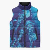 Purple Paradise Polynesia Jellyfish Sleeveless Puffer Jacket Plumeria Polynesian Tattoo Glowing Vibes