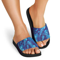 Purple Paradise Polynesia Jellyfish Slide Sandals Plumeria Polynesian Tattoo Glowing Vibes