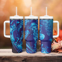 Purple Paradise Polynesia Jellyfish Tumbler With Handle Plumeria Polynesian Tattoo Glowing Vibes