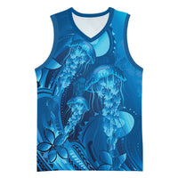 Blue Gradient Polynesia Jellyfish Basketball Jersey Plumeria Polynesian Tattoo Glowing Vibes