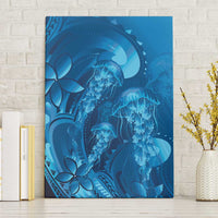 Blue Gradient Polynesia Jellyfish Canvas Wall Art Plumeria Polynesian Tattoo Glowing Vibes