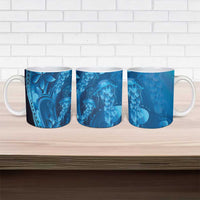 Blue Gradient Polynesia Jellyfish Ceramic Mug Plumeria Polynesian Tattoo Glowing Vibes