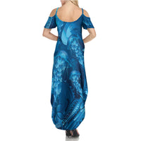 Blue Gradient Polynesia Jellyfish Family Matching Summer Maxi Dress and Hawaiian Shirt Plumeria Polynesian Tattoo Glowing Vibes LT14 - Polynesian Pride