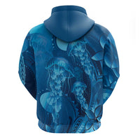 Blue Gradient Polynesia Jellyfish Hoodie Plumeria Polynesian Tattoo Glowing Vibes
