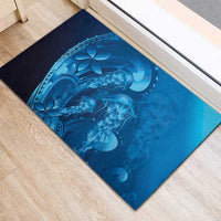 Blue Gradient Polynesia Jellyfish Rubber Doormat Plumeria Polynesian Tattoo Glowing Vibes