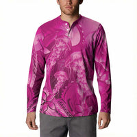 Pink Gradient Polynesia Jellyfish Button Sweatshirt Plumeria Polynesian Tattoo Glowing Vibes