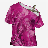 Pink Gradient Polynesia Jellyfish Cross Shoulder Shirt Plumeria Polynesian Tattoo Glowing Vibes