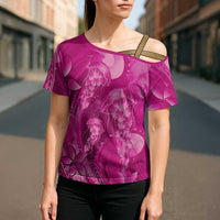 Pink Gradient Polynesia Jellyfish Cross Shoulder Shirt Plumeria Polynesian Tattoo Glowing Vibes